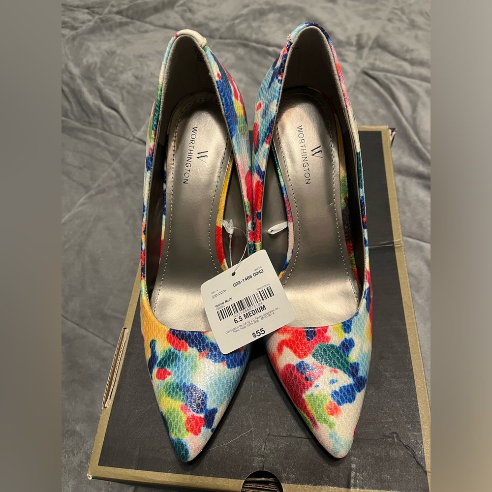 Worthington Zoe Pumps Pointed Toe Yellow Multicolor, Size 6.5, NIB